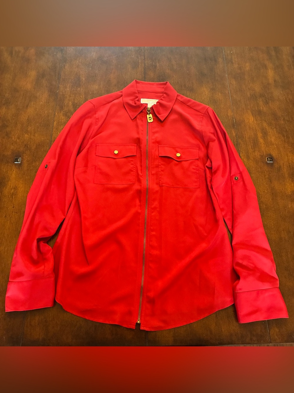 Michael Kors Red Zip-Front Shirt Top